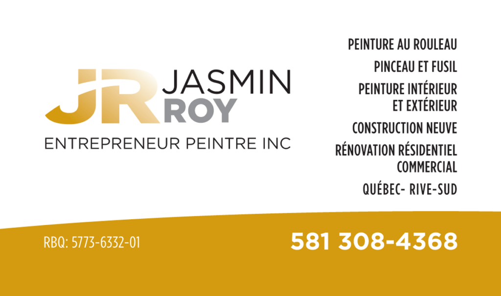 Carte d'affaire de Jasmin Roy Entrepreneur Peintre inc.